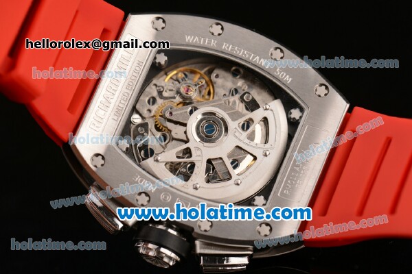 Richard Mille Felipe Massa Flyback Chrono Swiss Valjoux 7750 Automatic Steel Case with Skeleton Dial and Red Rubber Bracelet - Click Image to Close